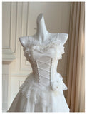 Pretty Ball Gown Spaghetti Straps Corset Back White Grad Dress Inspo Short Mini Formal 8th Grade Homecoming Dresses High School Hoco Court Dress Graduation Dress Cocktail Birthday Outfits HZ1121