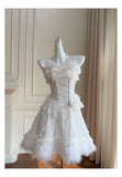 Pretty Ball Gown Spaghetti Straps Corset Back White Grad Dress Inspo Short Mini Formal 8th Grade Homecoming Dresses High School Hoco Court Dress Graduation Dress Cocktail Birthday Outfits HZ1121