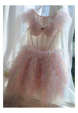 Pretty Ball Gown V Neck Pink Grad Dress Inspo Short Mini Formal 8th Grade Homecoming Dresses High School Hoco Court Dress Graduation Dress Cocktail Birthday Outfits HZ1121