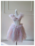 Cute Ball Gown V Neck Pink Grad Dress Inspo Short Mini Formal 8th Grade Homecoming Dresses High School Hoco Court Dress Graduation Dress Cocktail Birthday Outfits HZ1121