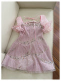 Cute A Line Square Neck Pink Sequin Grad Dress Inspo Short Mini Formal 8th Grade Homecoming Dresses High School Hoco Court Dress Graduation Dress Cocktail Dress 16th Birthday Outfits HZ1121