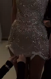 Sexy Sheath Square Champagne Beads Grad Dress Inspo Short Mini Formal 8th Grade Homecoming Dresses High School Hoco Court Dress Graduation Dress Cocktail Dress Birthday Outfits HZ1121