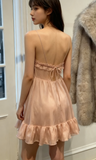 Pretty A Line Spaghetti Straps Blush Pink Lace Grad Dress Inspo Short Mini Formal 8th Grade Homecoming Dresses High School Hoco Court Dress Graduation Dress Cocktail Birthday Outfits HZ1121