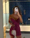 Pretty Sheath Spaghetti Straps Sequin Grad Dress Inspo Short Mini Formal 8th Grade Homecoming Dresses High School Hoco Court Dress Graduation Dress Cocktail Birthday Outfits HZ1121