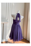 Modest A line Chiffon Halter Grape Grad Dress Inspo Short Mini Formal 8th Grade Homecoming Dresses High School Hoco Court Dress Graduation Dress Cocktail Gown Birthday Outfits HZ1121
