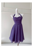 Modest A line Chiffon Halter Grape Grad Dress Inspo Short Mini Formal 8th Grade Homecoming Dresses High School Hoco Court Dress Graduation Dress Cocktail Gown Birthday Outfits HZ1121