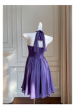 Modest A line Chiffon Halter Grape Grad Dress Inspo Short Mini Formal 8th Grade Homecoming Dresses High School Hoco Court Dress Graduation Dress Cocktail Gown Birthday Outfits HZ1121