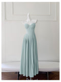 Simple A Line Sweetheart Blue Chiffon Long Prom Dresses Party Dress 20th Birthday Outfits Graduation Dresses HZ1121