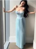 Simple A Line Sweetheart Blue Chiffon Long Prom Dresses Party Dress 20th Birthday Outfits Graduation Dresses HZ1121
