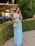 Simple A Line Sweetheart Blue Chiffon Long Prom Dresses Party Dress 20th Birthday Outfits Graduation Dresses HZ1121