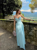 Simple A Line Sweetheart Blue Chiffon Long Prom Dresses Party Dress 20th Birthday Outfits Graduation Dresses HZ1121