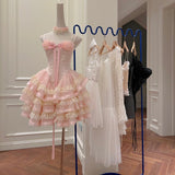 Modest Ball Gown Spaghetti Straps Pink Lace Grad Dress Inspo Short Mini Formal 8th Grade Homecoming Dresses High School Hoco Court Dress Graduation Dress Cocktail Gown Birthday Outfits HZ1121