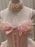 Modest Ball Gown Spaghetti Straps Pink Lace Grad Dress Inspo Short Mini Formal 8th Grade Homecoming Dresses High School Hoco Court Dress Graduation Dress Cocktail Gown Birthday Outfits HZ1121