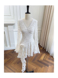 Pretty A Line V Neck Lace White Grad Dress Inspo Short Mini Formal 8th Grade Homecoming Dresses High School Hoco Court Dress Graduation Dress Cocktail Birthday Outfits HZ1121