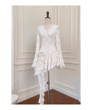 Pretty A Line V Neck Lace White Grad Dress Inspo Short Mini Formal 8th Grade Homecoming Dresses High School Hoco Court Dress Graduation Dress Cocktail Birthday Outfits HZ1121
