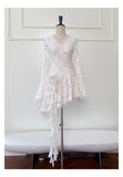 Pretty A Line V Neck Lace White Grad Dress Inspo Short Mini Formal 8th Grade Homecoming Dresses High School Hoco Court Dress Graduation Dress Cocktail Birthday Outfits HZ1121