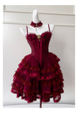 Modest Ball Gown Spaghetti Straps Burgundy Lace Grad Dress Inspo Short Mini Formal 8th Grade Homecoming Dresses High School Hoco Court Dress Graduation Dress Cocktail Gown Birthday Outfits HZ1121