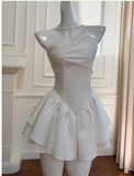 Pretty A Line Strapless Satin White Grad Dress Inspo Short Mini Formal 8th Grade Homecoming Dresses High School Hoco Court Dress Graduation Dress Cocktail Birthday Outfits HZ1121