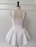 Pretty A Line Strapless Satin White Grad Dress Inspo Short Mini Formal 8th Grade Homecoming Dresses High School Hoco Court Dress Graduation Dress Cocktail Birthday Outfits HZ1121