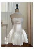 Pretty A Line Strapless Satin White Grad Dress Inspo Short Mini Formal 8th Grade Homecoming Dresses High School Hoco Court Dress Graduation Dress Cocktail Birthday Outfits HZ1121