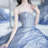 Sexy A line Spaghetti Straps Sequin Long Prom Dresses Party Dress 20th Birthday Outfits Graduation Dresses HZ1121