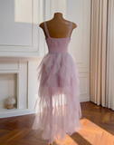 Cute A line Straps Tulle Pink Layers Short Mini Formal 8th Grade Homecoming Dresses Middle School Short Cocktail Dress Hoco Outfits HZ1121