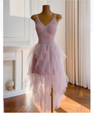 Cute A line Straps Tulle Pink Layers Short Mini Formal 8th Grade Homecoming Dresses Middle School Short Cocktail Dress Hoco Outfits HZ1121