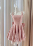 Modest A line Square Pink Short Mini Formal 8th Grade Homecoming Dresses Middle School Short Cocktail Dress Hoco Outfits HZ1121