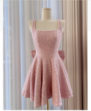 Modest A line Square Pink Short Mini Formal 8th Grade Homecoming Dresses Middle School Short Cocktail Dress Hoco Outfits HZ1121