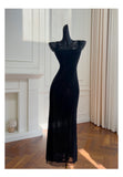 Sexy Mermaid Square Neck Black Sequin Long Prom Dresses Party Dress 20th Birthday Outfits Graduation Dresses HZ1121