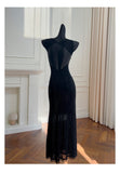 Sexy Mermaid Square Neck Black Sequin Long Prom Dresses Party Dress 20th Birthday Outfits Graduation Dresses HZ1121