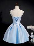 Simple A line Spaghetti Straps Blue Satin Formal 8th Grade Homecoming Dresses Middle School Short Birthday Gowns Graduation Dress Hoco Outfits HZ1121