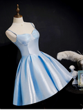 Simple A line Spaghetti Straps Blue Satin Formal 8th Grade Homecoming Dresses Middle School Short Birthday Gowns Graduation Dress Hoco Outfits HZ1121