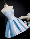 Simple A line Spaghetti Straps Blue Satin Formal 8th Grade Homecoming Dresses Middle School Short Birthday Gowns Graduation Dress Hoco Outfits HZ1121