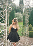 Simple Ball Gown Spaghetti Straps Black Satin Formal 8th Grade Homecoming Dresses Middle School Short Birthday Gowns Graduation Dress Hoco Outfits HZ1121