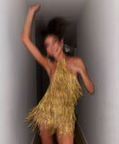 Simple A Line Halter Gold Sequin Mini Formal 8th Grade Homecoming Dresses Middle School Short Birthday Gowns Graduation Dress Hoco Outfits HZ1121