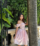 Cute Ball Gown Sweetheart Pink Satin Formal 8th Grade Homecoming Dresses Middle School Short Cocktail Gowns Graduation Dress Hoco Outfits HZ1121