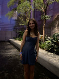 Simple A Line Spaghetti Straps Navy Blue Satin Formal 8th Grade Homecoming Dresses Middle School Short Birthday Gowns Graduation Dress Hoco Outfits HZ1121