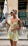 Simple A Line Spaghetti Straps Yellow Summer Short Mini Formal 8th Grade Homecoming Dresses Middle School Short Birthday Gowns Graduation Dress Hoco Outfits HZ1121