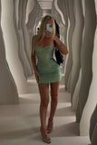 Sexy Sheath Sweetheart Mint Green Sequin Short Mini Formal 8th Grade Homecoming Dresses Middle School Short Birthday Gowns Graduation Dress Hoco Outfits HZ1121