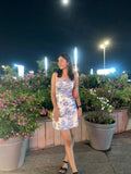 Simple Sheath Square Neck Floral Blue Summer Short Mini Formal 8th Grade Homecoming Dresses Middle School Short Birthday Gowns Graduation Dress Hoco Outfits HZ1121