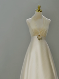 Princess Bridal Dress A Line Halter Ivory Satin Wedding Dress With Flower Wedding Dresses Modest Wedding Gowns HZ1121