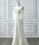 Romantic Wedding Gown Bridal Dress A Line Square Neck Satin Wedding Dress Ivory Wedding Dresses Modest Wedding Gowns HZ1121
