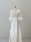 Romantic Wedding Gown Bridal Dress A Line Square Neck Satin Wedding Dress Ivory Wedding Dresses Modest Wedding Gowns HZ1121