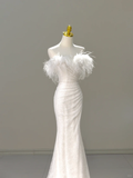 Princess Bridal Dress Mermaid Off The Shoulder White Sequin Feathers Wedding Dress Wedding Dresses Modest Wedding Gowns HZ1121