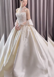 Romantic Wedding Gown Bridal Dress Ball Gown Strapless Wedding Dress White Lace Appliques Wedding Dresses Modest Wedding Gowns HZ1121