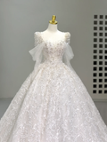 Romantic Wedding Gown Bridal Dress Ball Gown Square Neck Satin Wedding Dress White Wedding Dresses Modest Wedding Gowns HZ1121