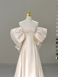 Princess Bridal Dress A line Off The Shoulder Ivory Satin Long Wedding Dress Simple Wedding Dresses Modest Wedding Gowns HZ1121