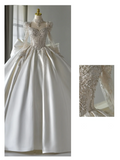 Romantic Wedding Gown Bridal Dress Ball Gown Square Neck Satin Wedding Dress Long Sleeves Wedding Dresses Modest Wedding Gowns HZ1121