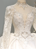 Romantic Wedding Gown Bridal Dress Ball Gown High Neck Lace Wedding Dress White Wedding Dresses Modest Wedding Gowns HZ1121